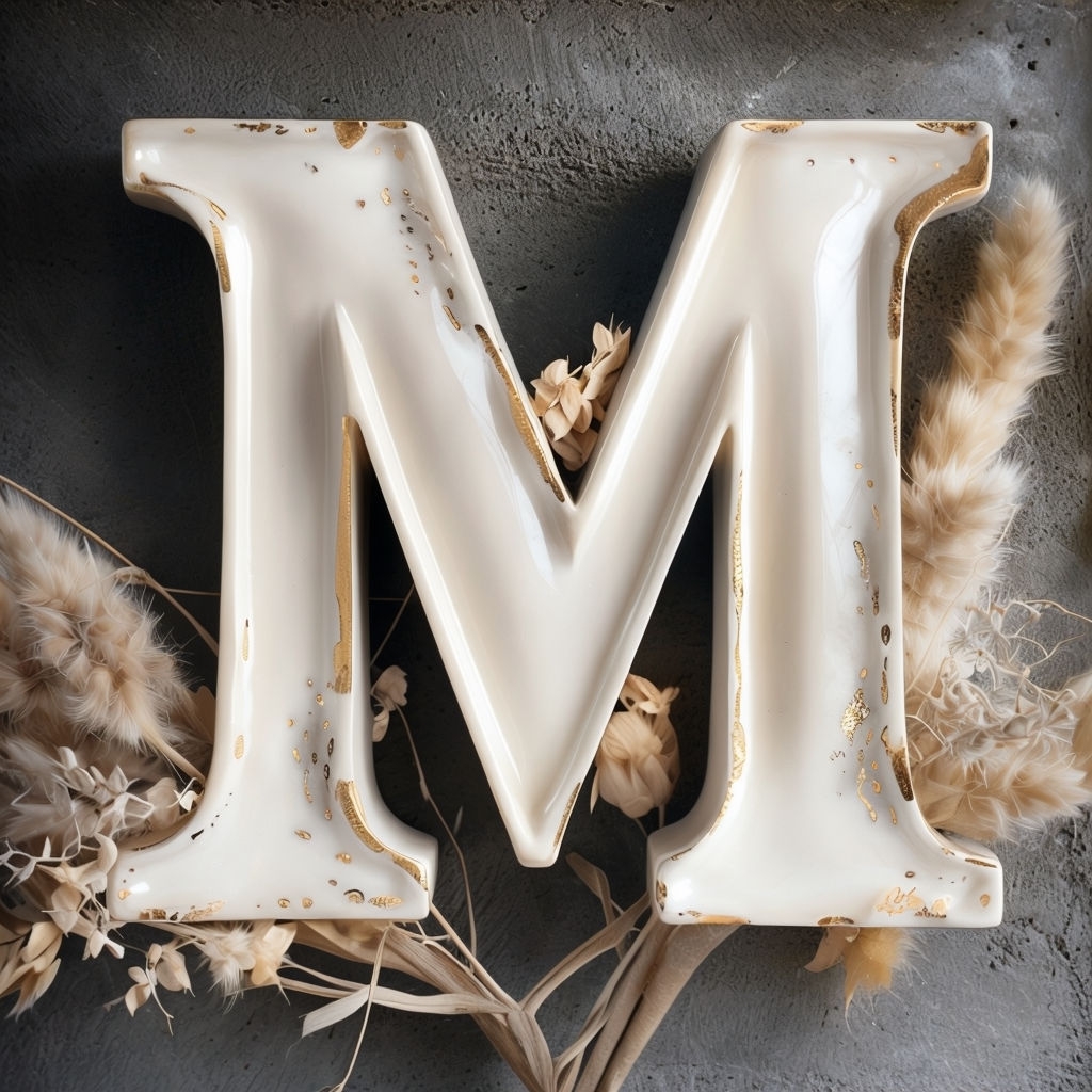 Elegant Three-Dimensional Ceramic M Monogram Design Sticker