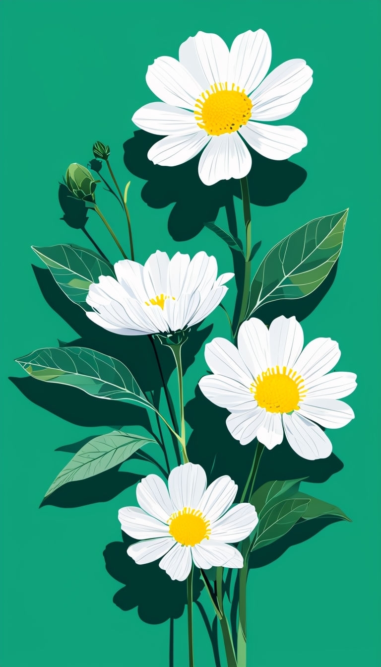 Vibrant White Daisy Botanical Illustration Phone Case Cover