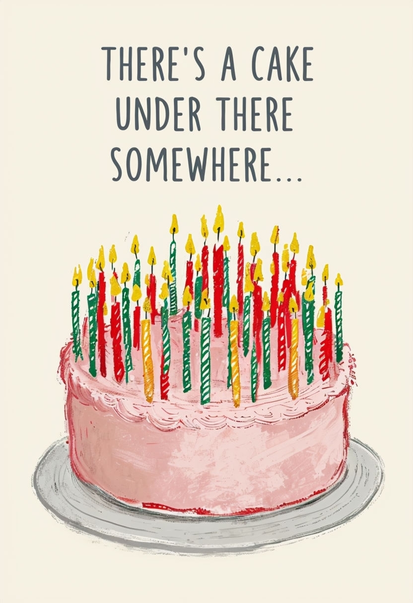 Whimsical Birthday Cake Illustration with Colorful Candles Card