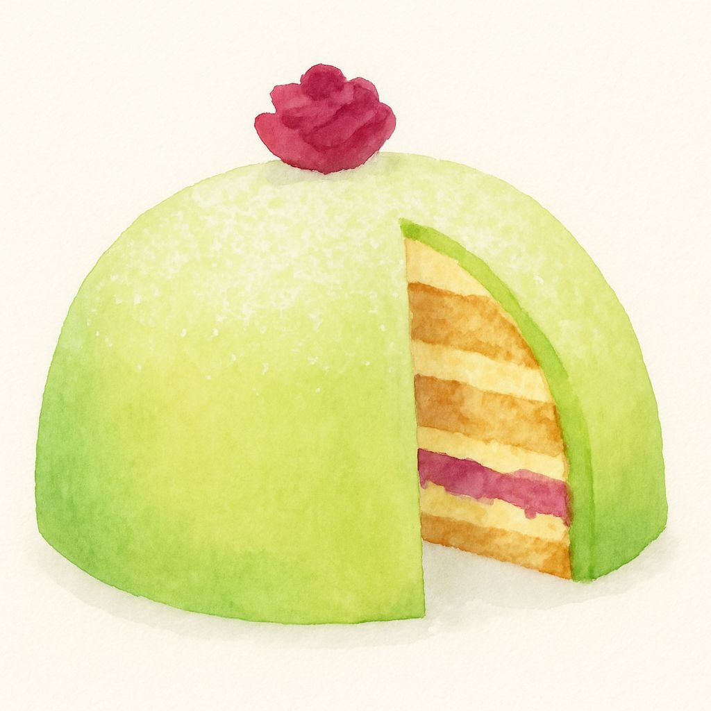 Watercolor Dome Cake Illustration with Raspberry Flower Sticker