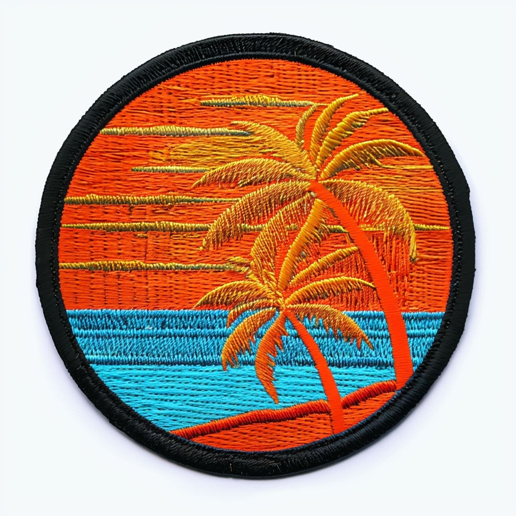 Vibrant Tropical Sunset Embroidered Patch for Hat