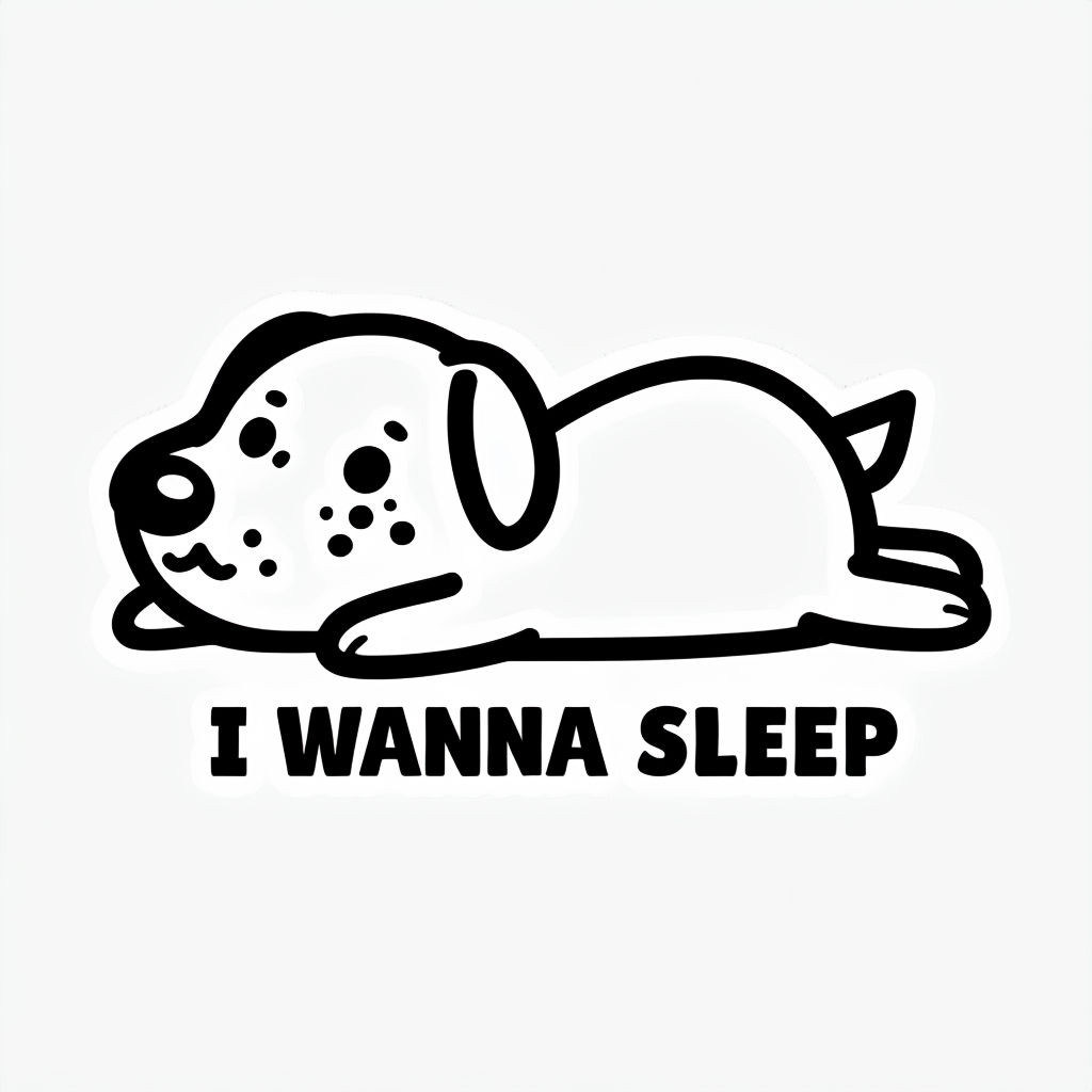 Playful Cartoon Dog with 'I Wanna Sleep' Text T-Shirt