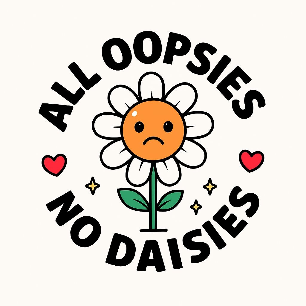 Sad Daisy Character with Hearts and Stars Cartoon Sticker