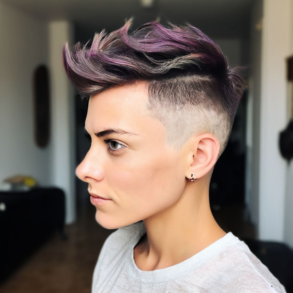 short shaved mohawk purple hair