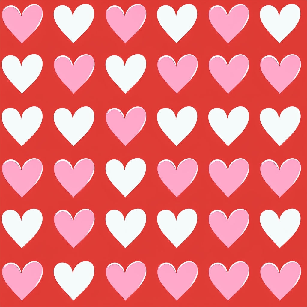 Romantic Hearts Seamless Pattern on Brick Red Background