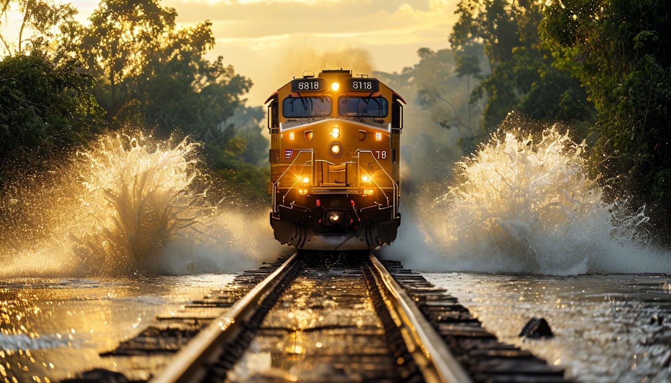 Dynamic Golden Yellow Locomotive in Motion Art