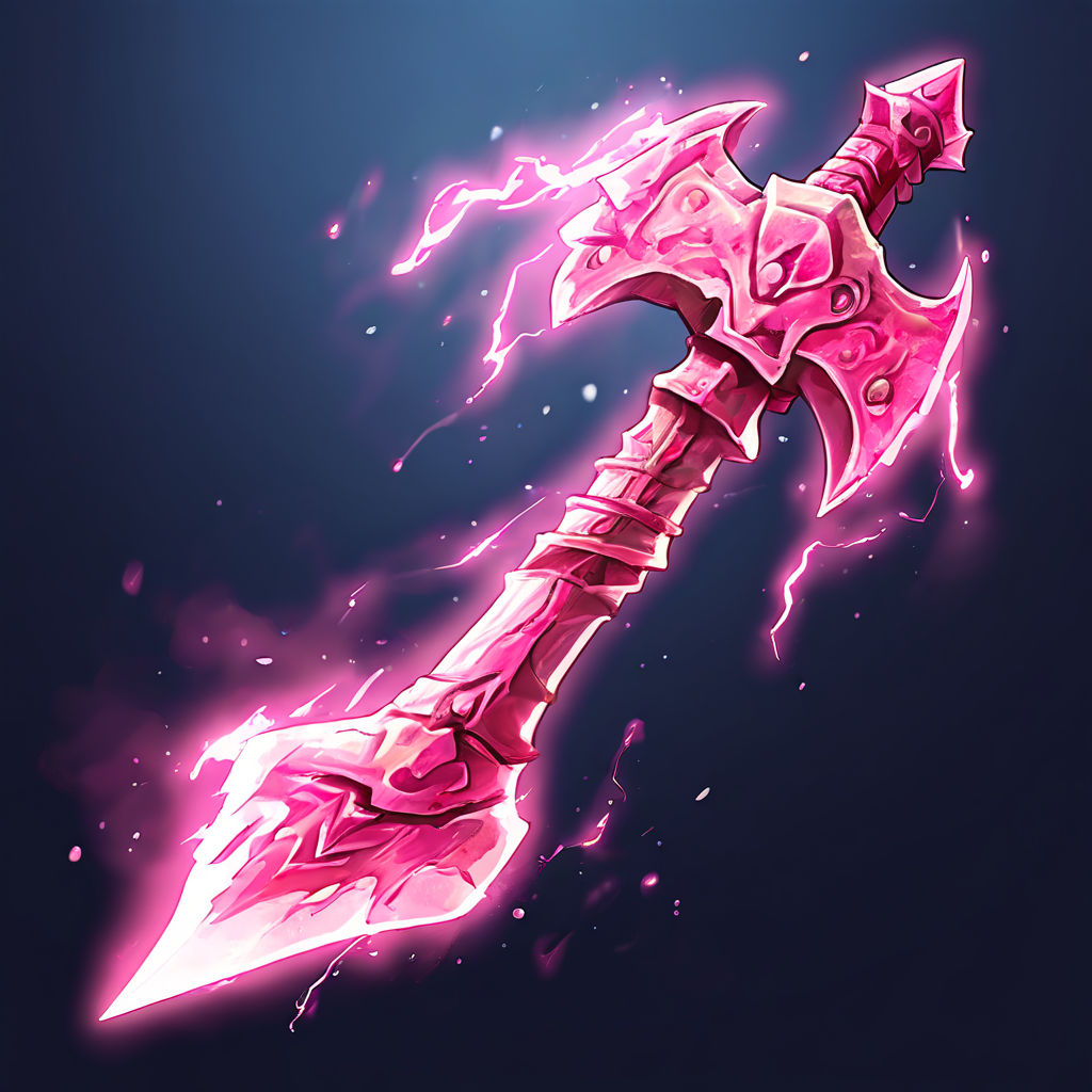 Anime style pink axe with a spear tip covered in lightning by The Crow ...