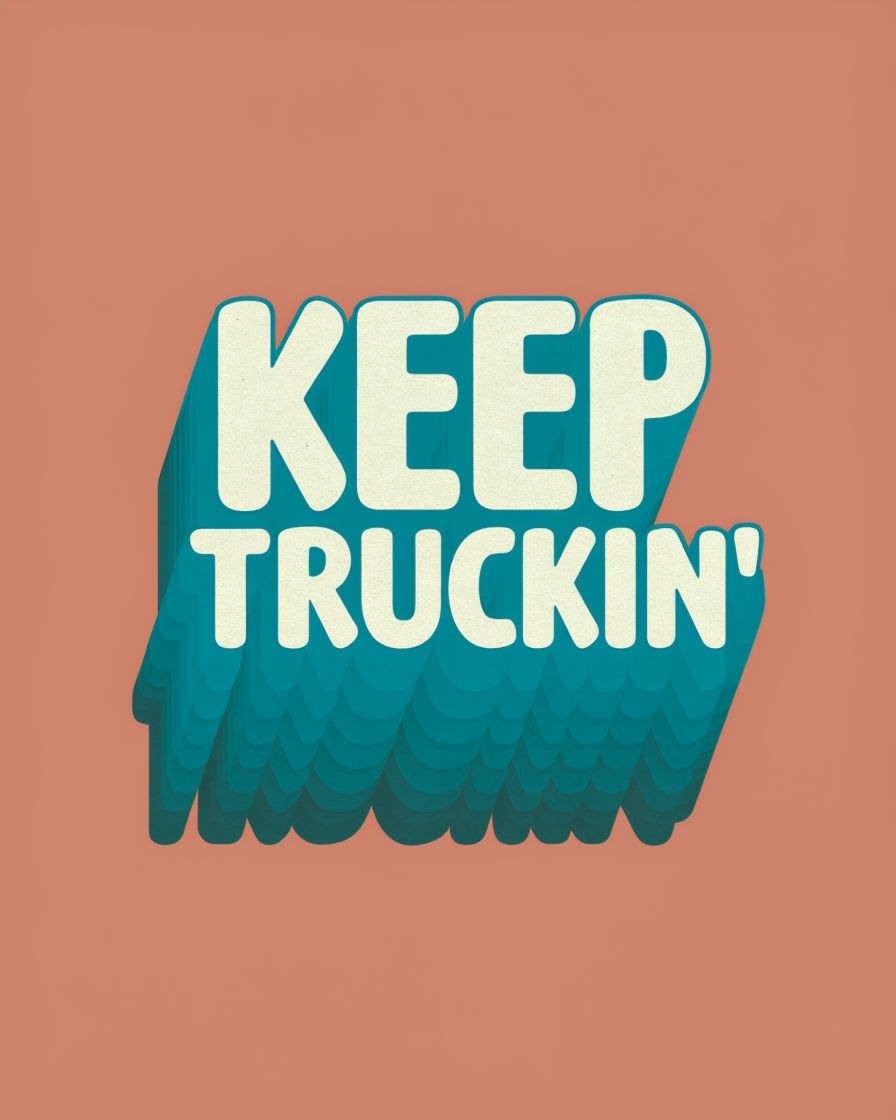 Retro Motivational Keep Truckin' Design on Dusty Orange T-shirt