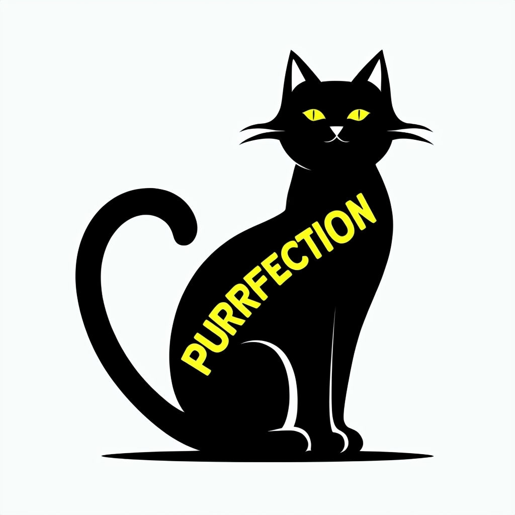 Minimalist Black Cat Silhouette with 'PURRFECTION' Sticker