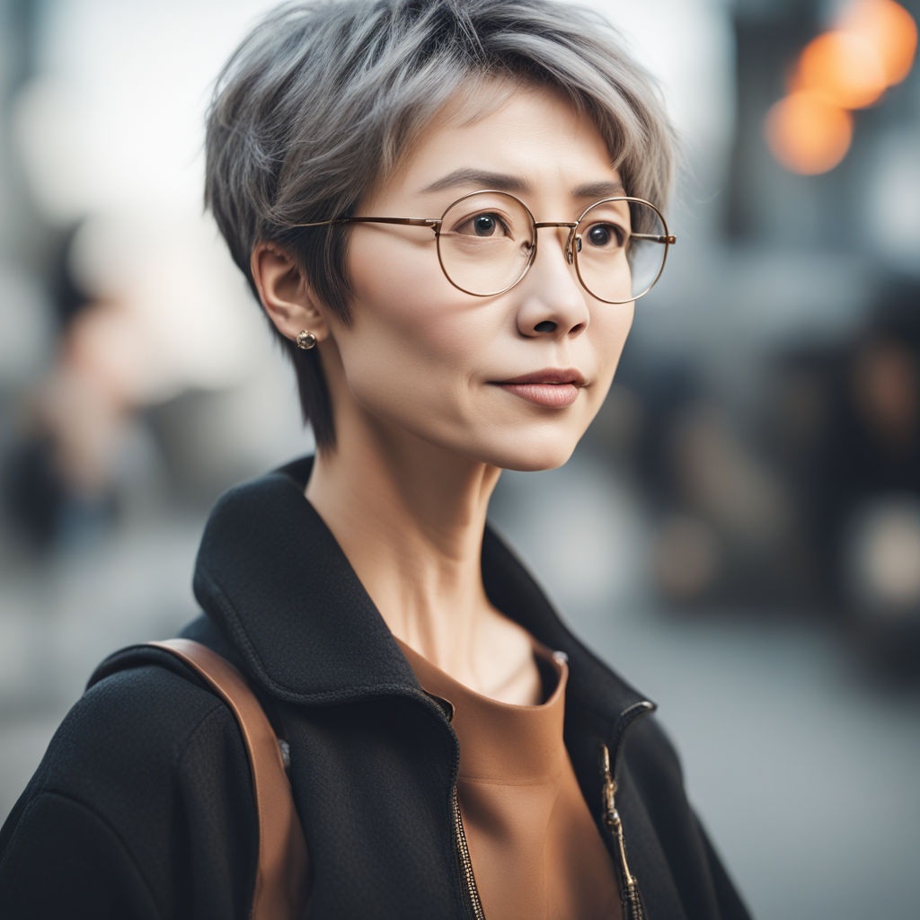 an beautiful asian woman at 50 with glasses