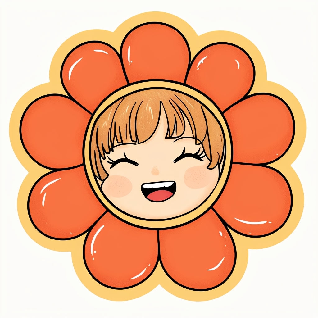 Cheerful Cartoon Girl in Flower Design T-Shirt