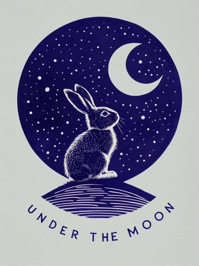 Stargazing Rabbit Under the Moon Art T-Shirt