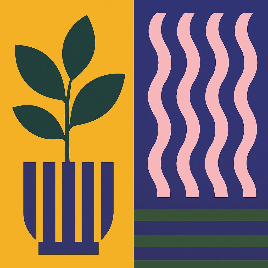 Bold Geometric Plant and Wave Design Abstract Sticker