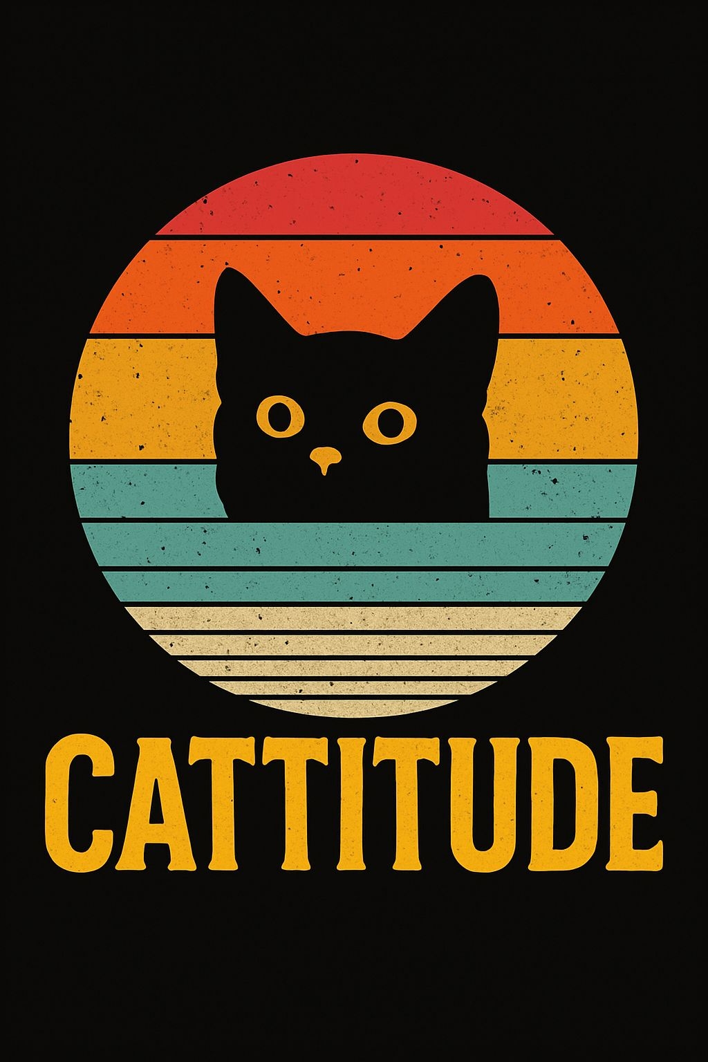 Vintage Cattitude Cat Silhouette with Colorful Stripes T-shirt