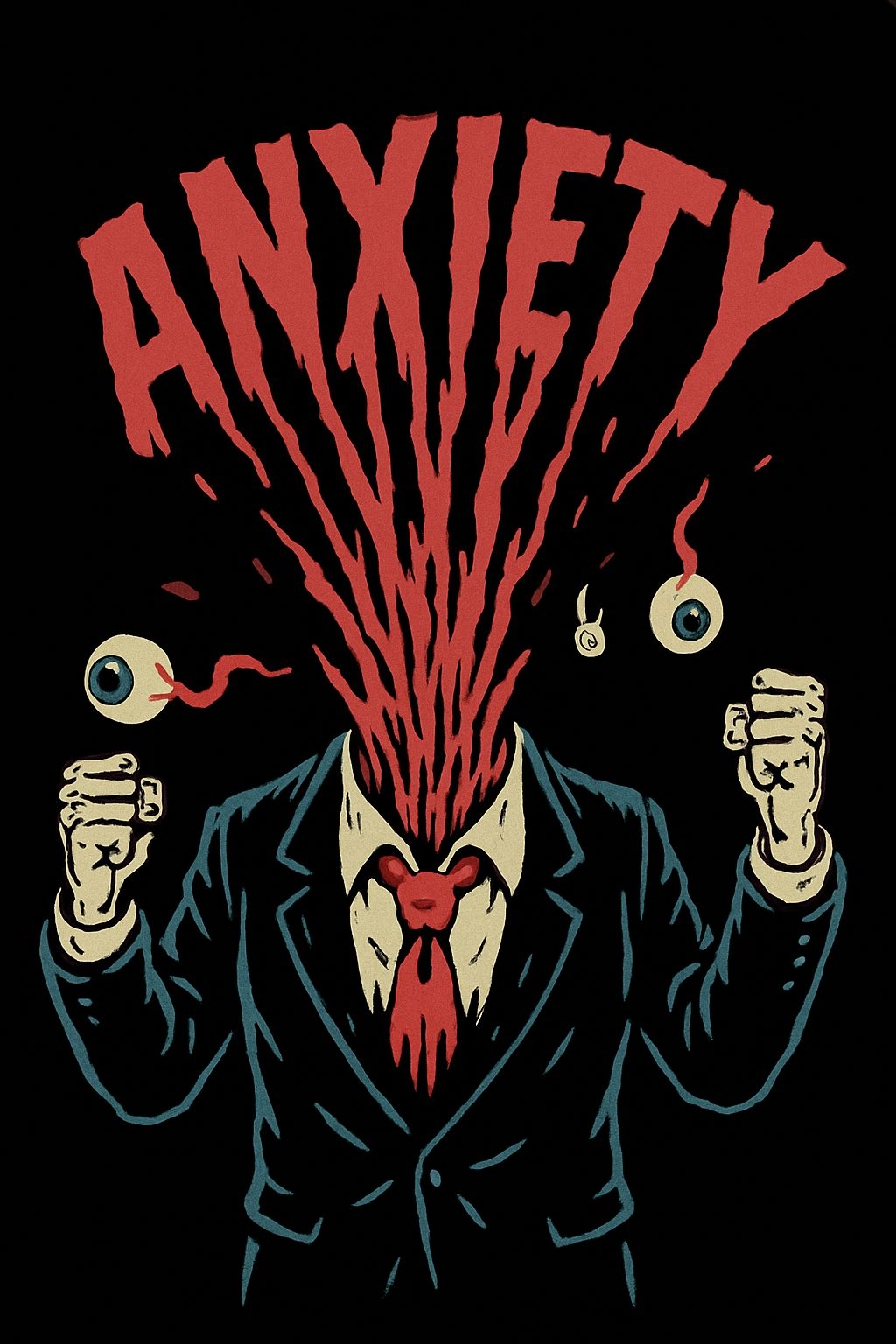 Surreal Horror Illustration of Anxiety with Dripping Text T-Shirt