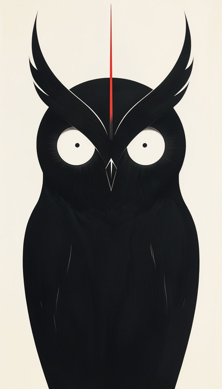 Striking Black and Red Stylized Owl Graphic Illustration Mobile Wallpaper