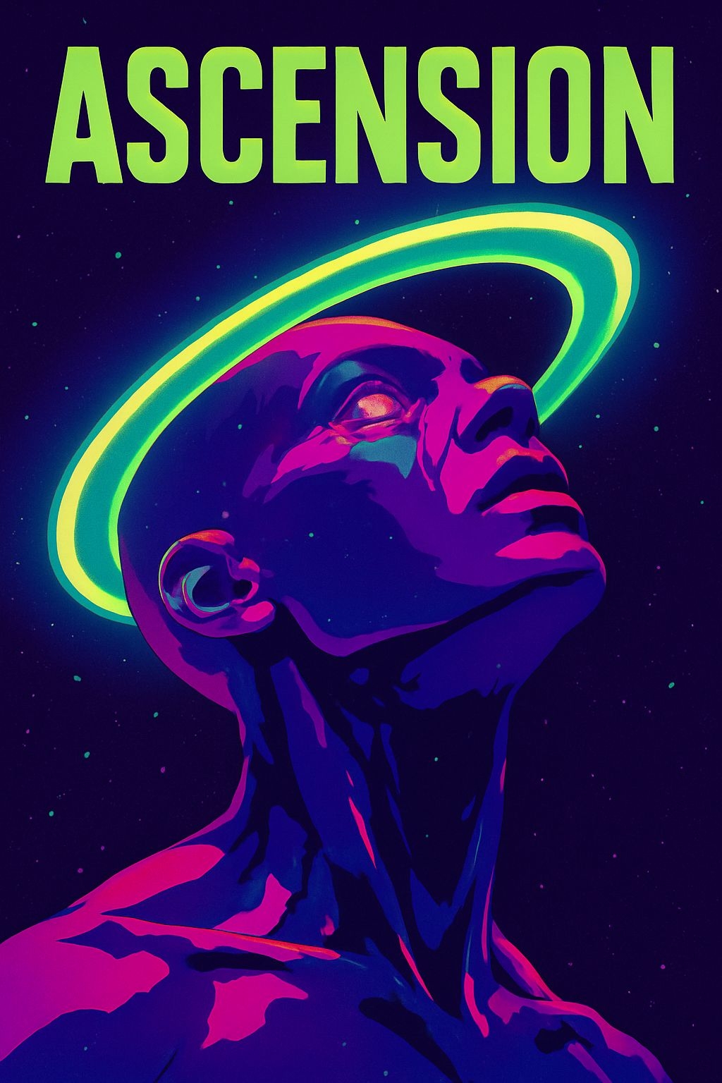 Futuristic Neon Ascension Artwork with Cosmic Elements Poster