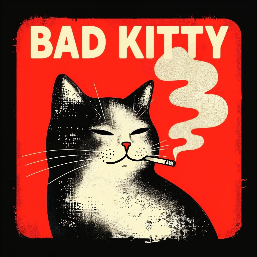 Retro Bad Kitty Cat Illustration with Vintage Pop Art Style Sticker