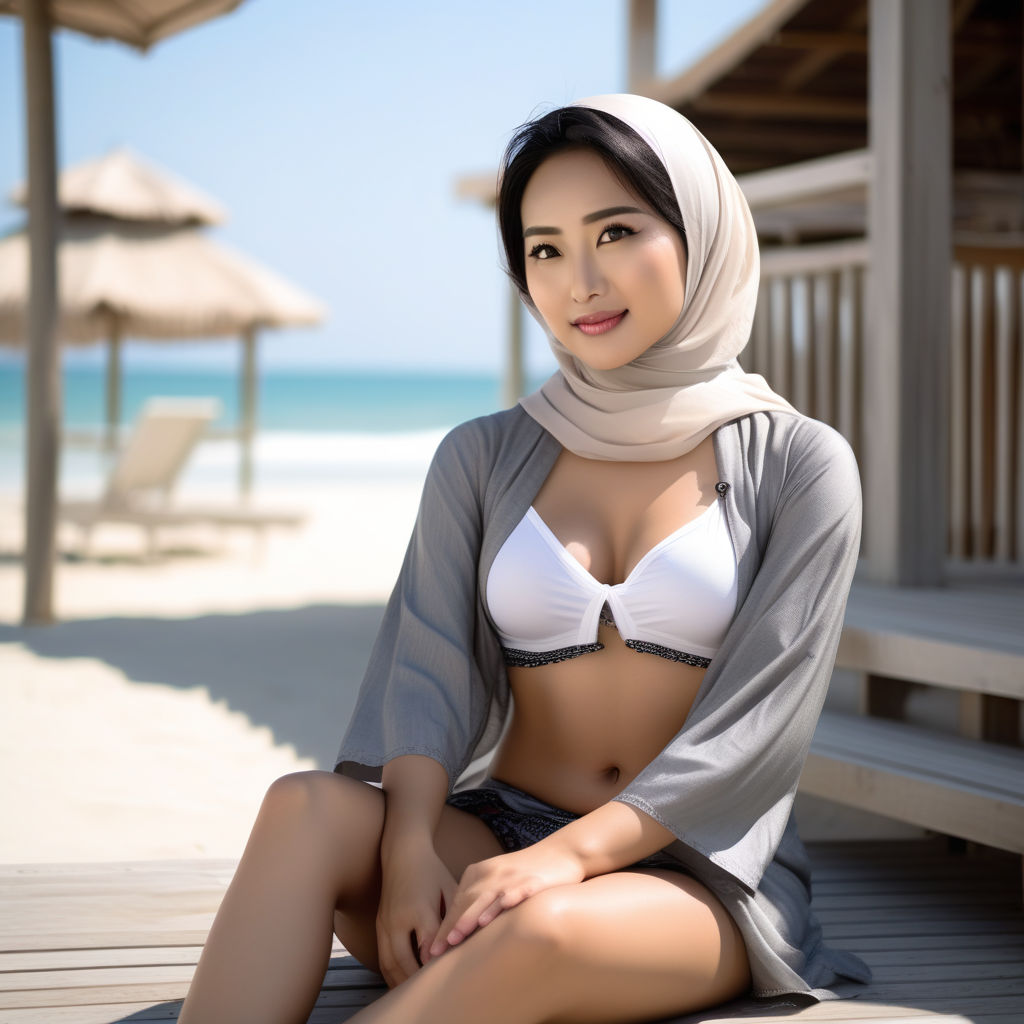 Sexy Muslim girl wearing Hijab with bikini full potrait