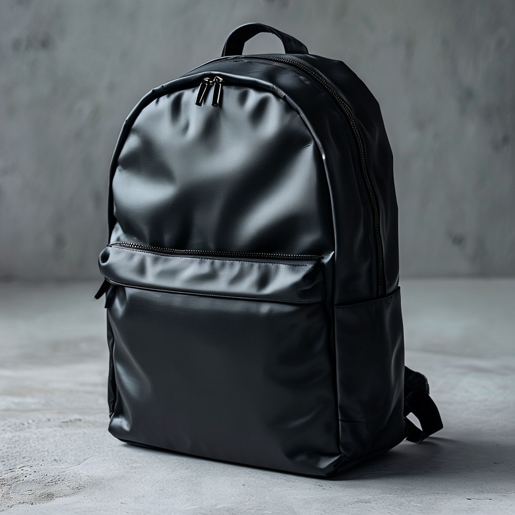 Sleek Black Backpack Mockup on Light Gray Surface Mockup