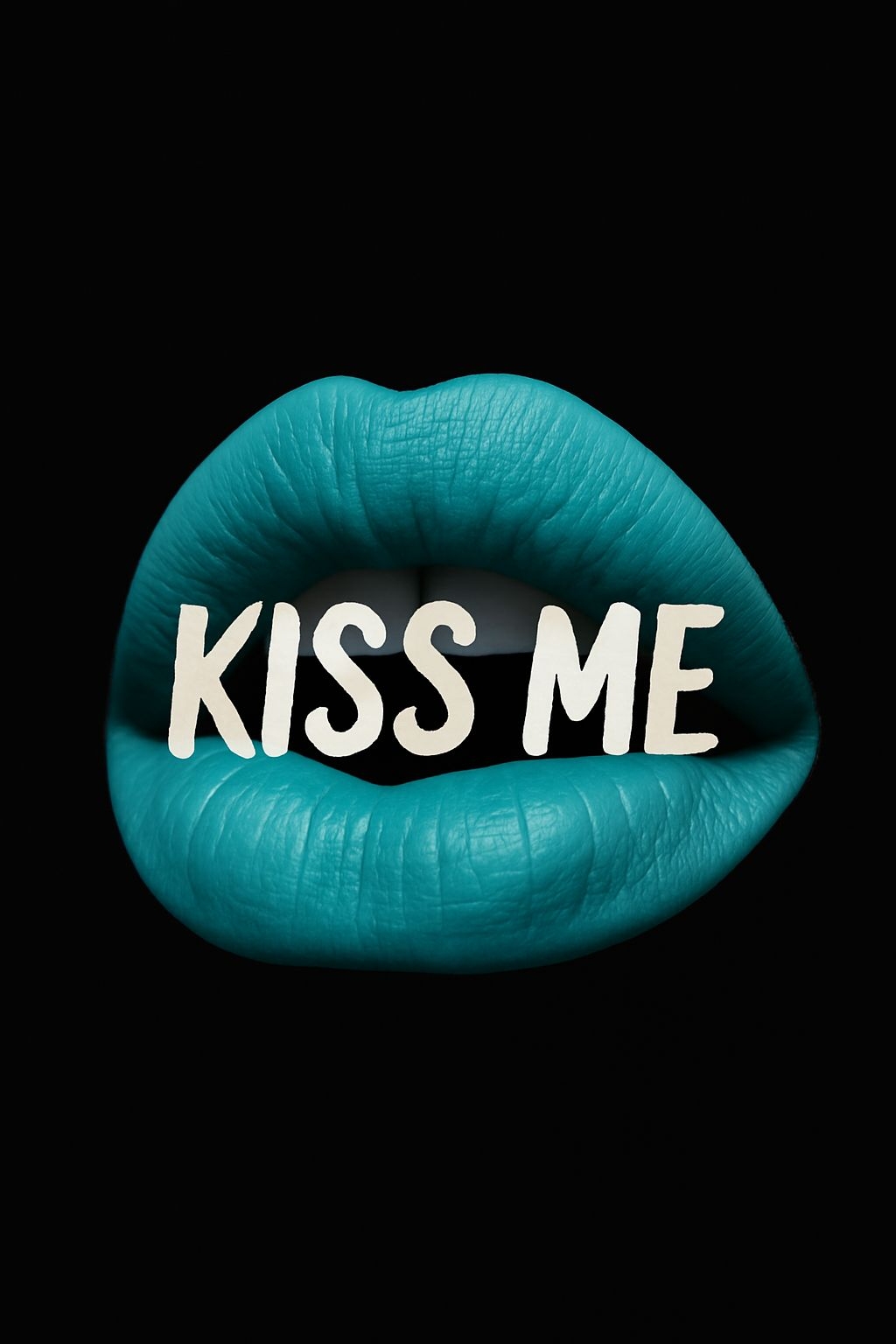Vibrant Teal Lips with 'Kiss Me' Text Minimalist T-Shirt