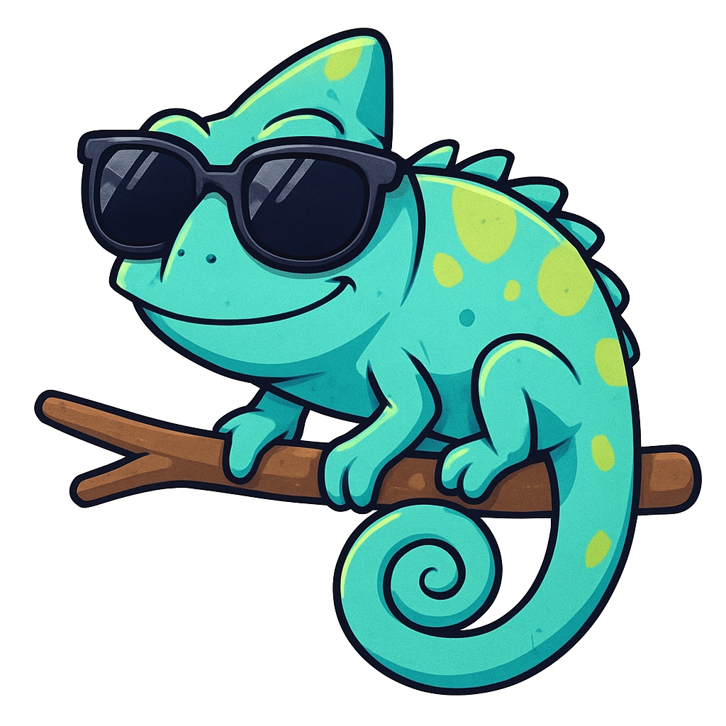 Vibrant Cartoon Chameleon with Sunglasses Illustration Sticker