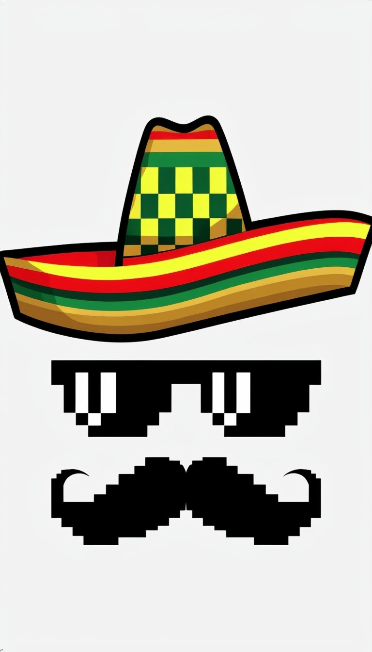 Pixelated Sombrero Sunglasses and Mustache Retro Phone Case Cover