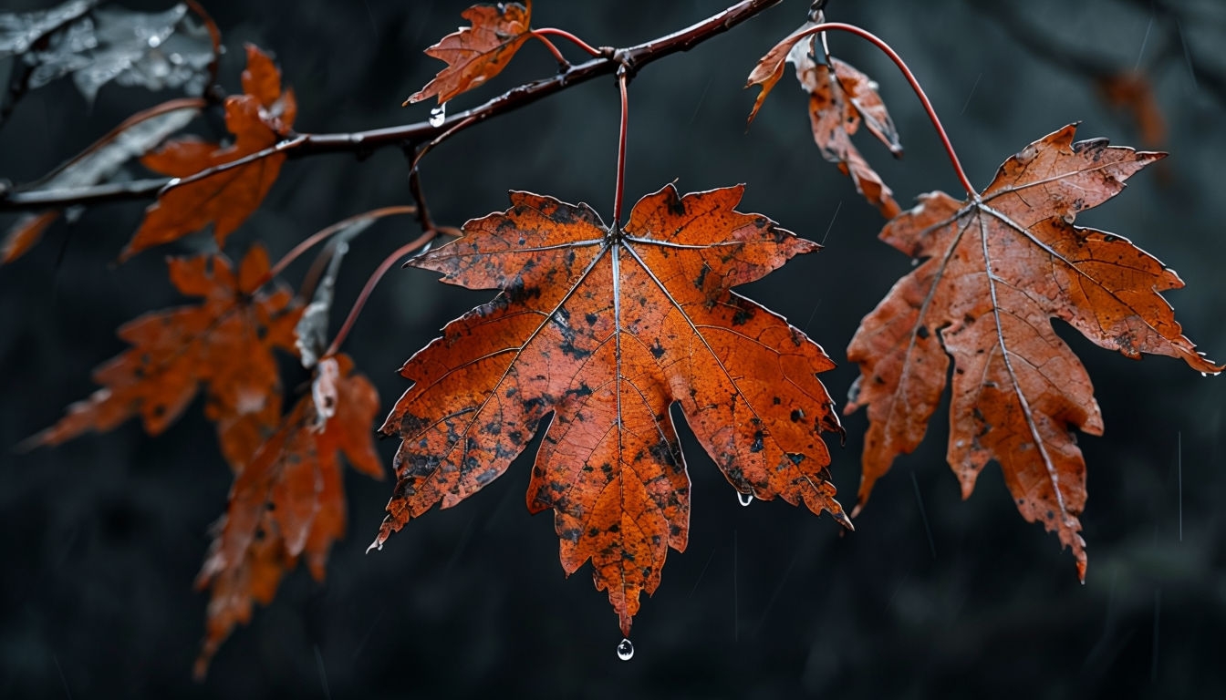 Weathered Maple Leaves Close-Up Photograph for Virtual Backgrounds