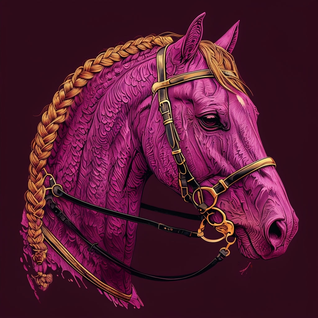 Vibrant Magenta Horse Head Illustration T-Shirt