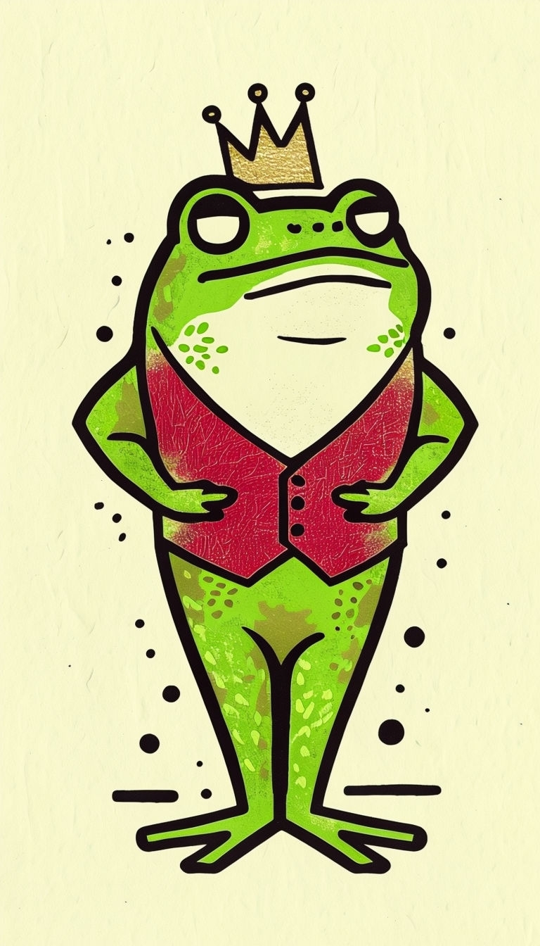Fancy Frog Prince Illustration in Whimsical Fairytale Style Mobile Wallpaper