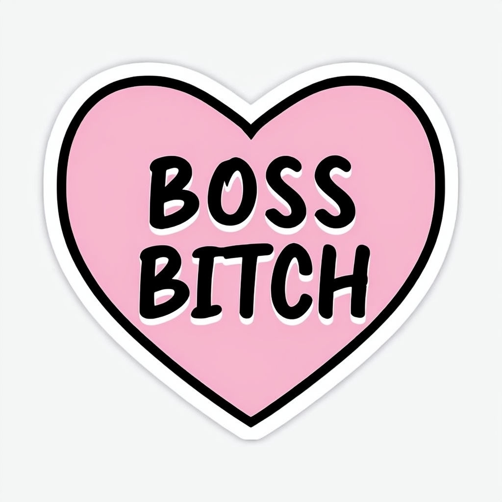 Bold Heart-Shaped Boss Bitch Sticker with Playful Typography