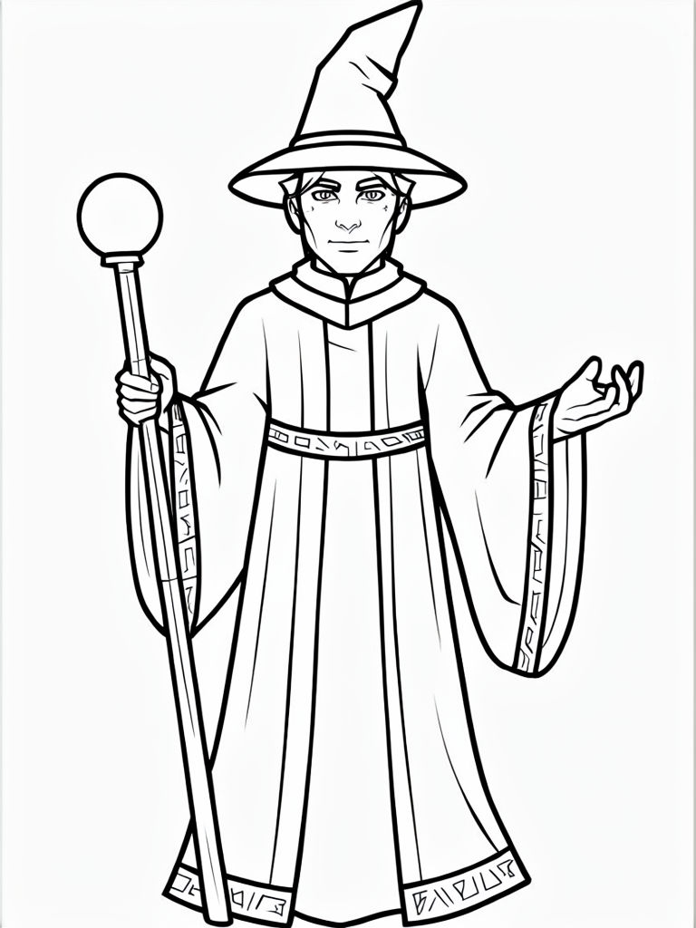 Simple Black and White Mage Illustration for Easy Coloring Book Pages