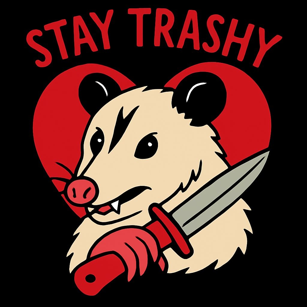 Playful Edgy Possum with Stay Trashy Heart T-Shirt