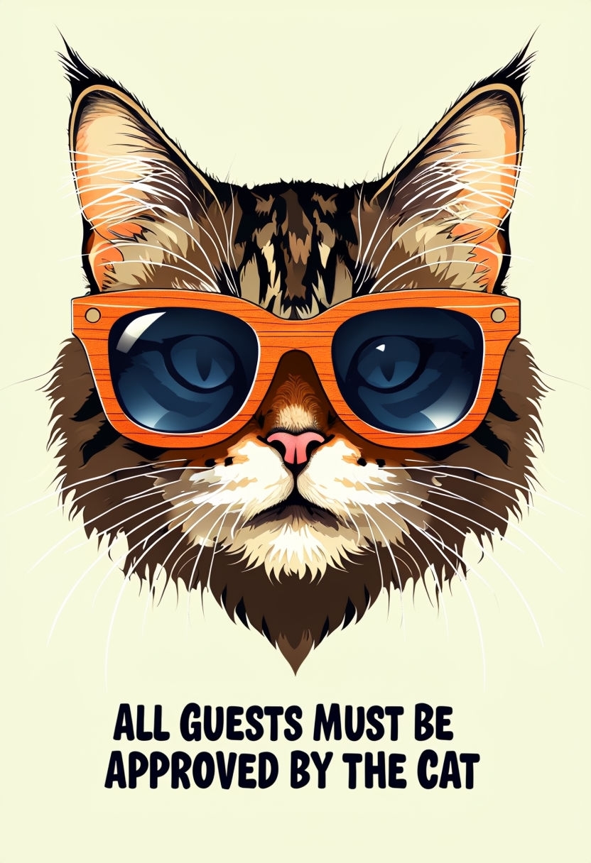 Whimsical Cat Face with Sunglasses and Humorous Quote Poster