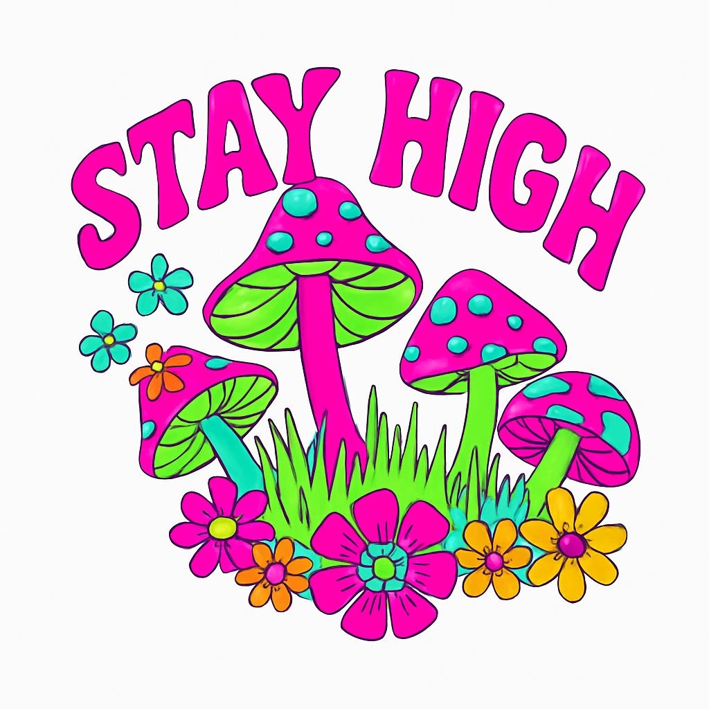 Playful Psychedelic Mushroom and Flower Illustration Sticker