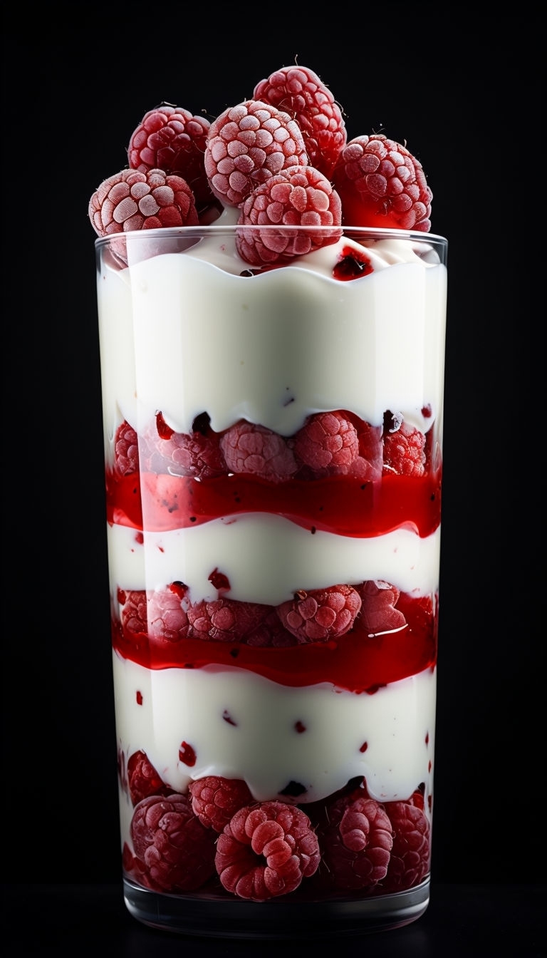 Creamy Yogurt and Raspberries Close-Up Wallpaper Design Mobile Wallpaper