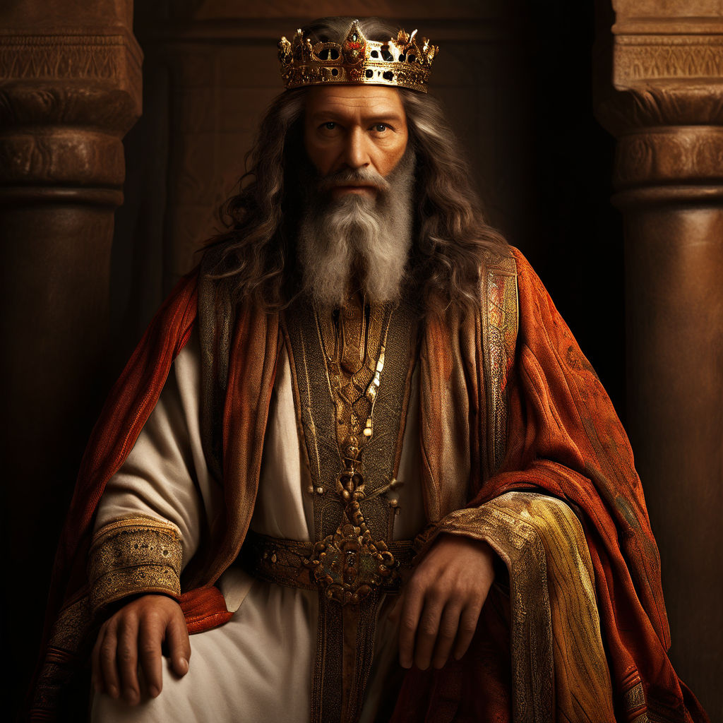 Generates an image of King Solomon with his typical clothing... by ...