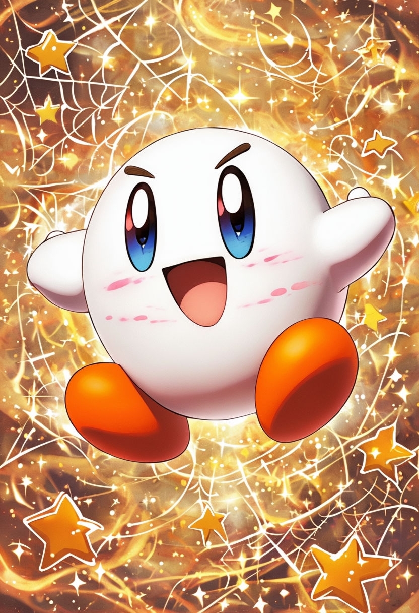 Joyful Kirby Character with Energetic Background Art