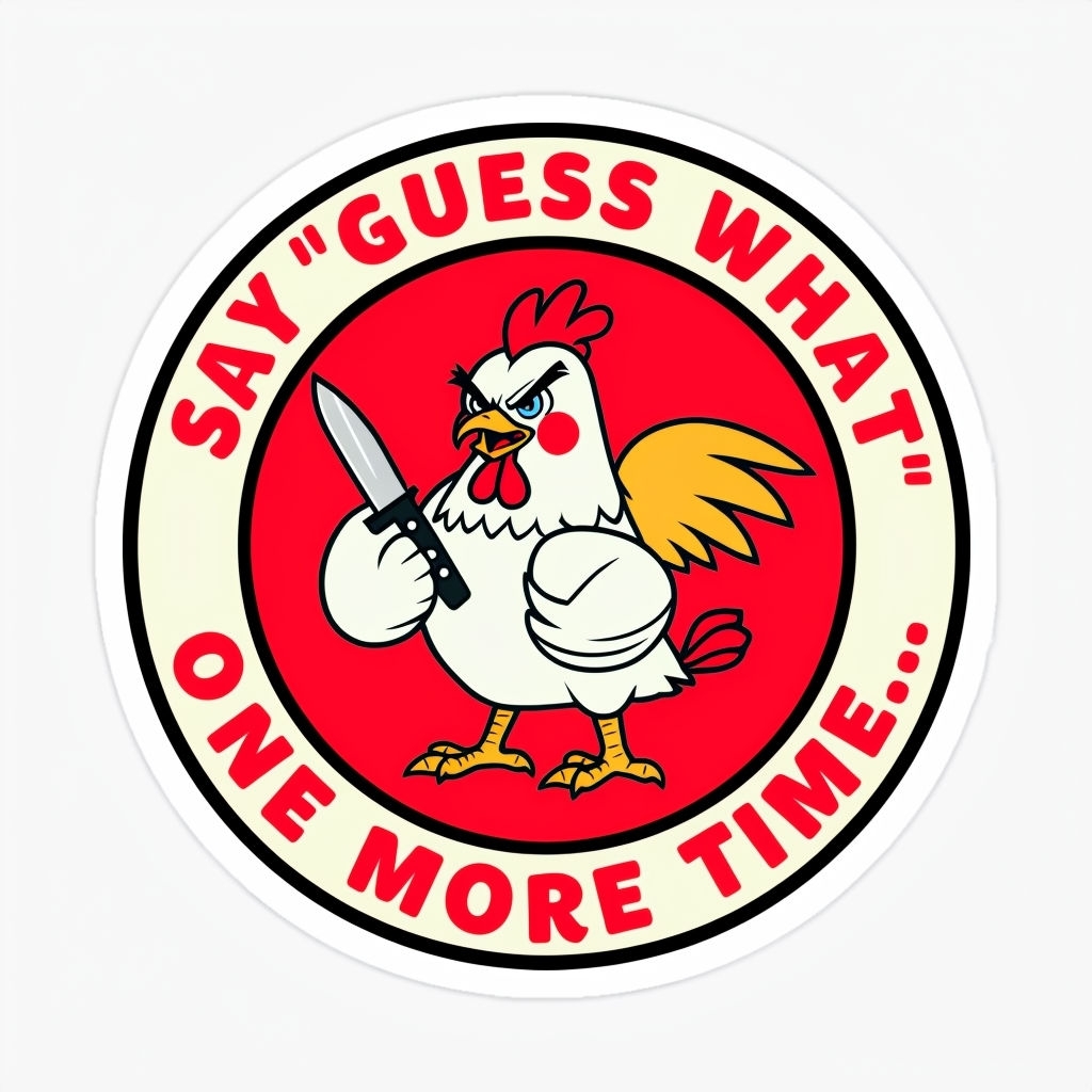 Aggressive Cartoon Chicken with Knife Circular Sticker