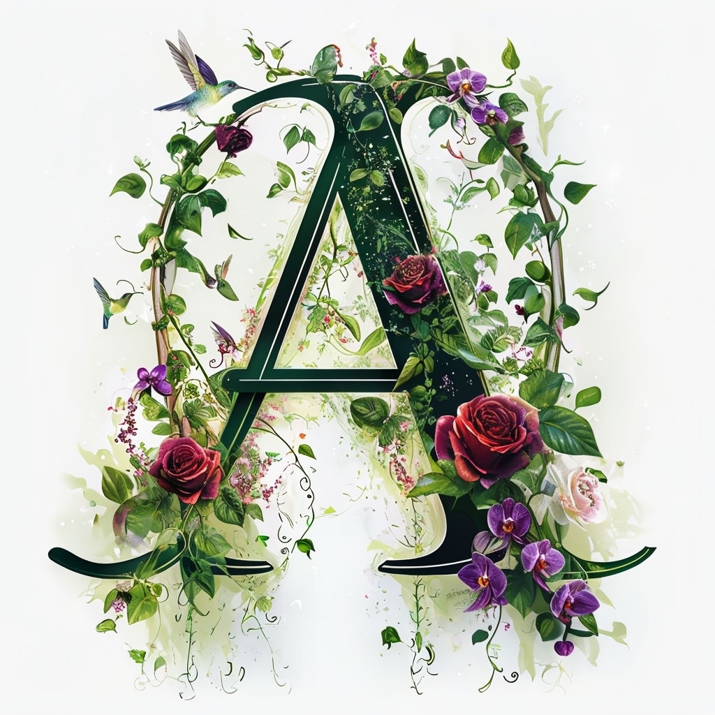 Elegant 'A' Monogram Surrounded by Vines and Flowers Art