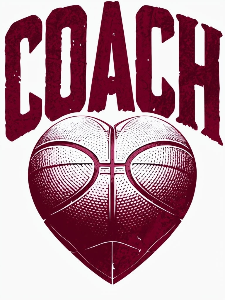 Vintage Maroon Coach Basketball Heart T-Shirt Design