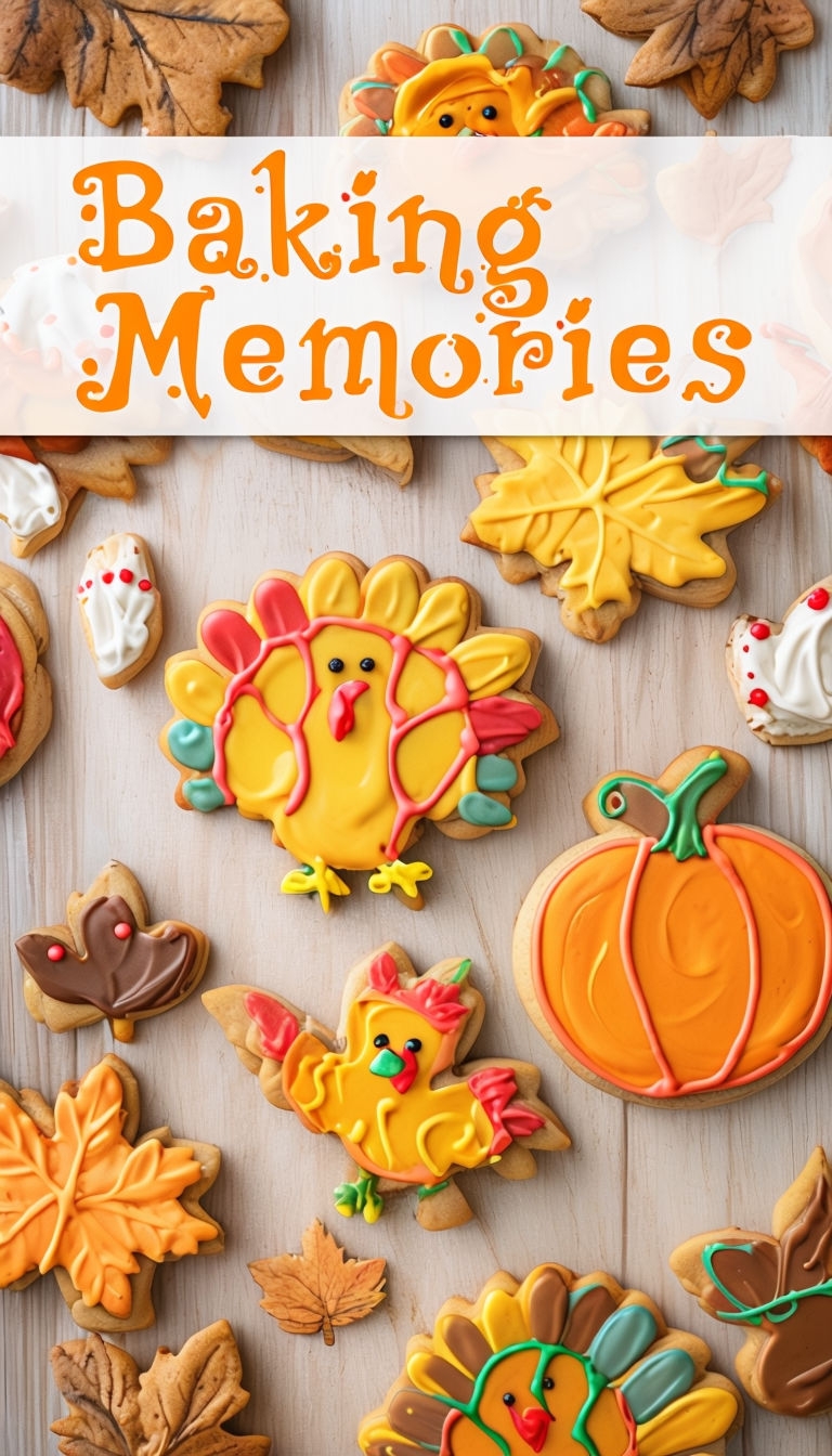 Homemade Thanksgiving Cookies Flat Lay with 'Baking Memories' Text Poster