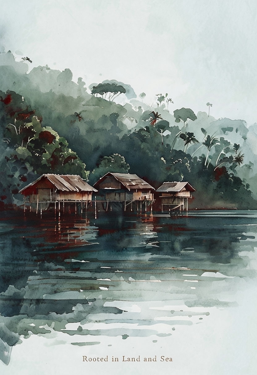 Papua New Guinea Watercolor Landscape Cultural Poster