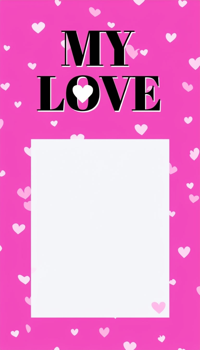 Vibrant Hot Pink Heart Pattern with 'My Love' Message Social Media Post