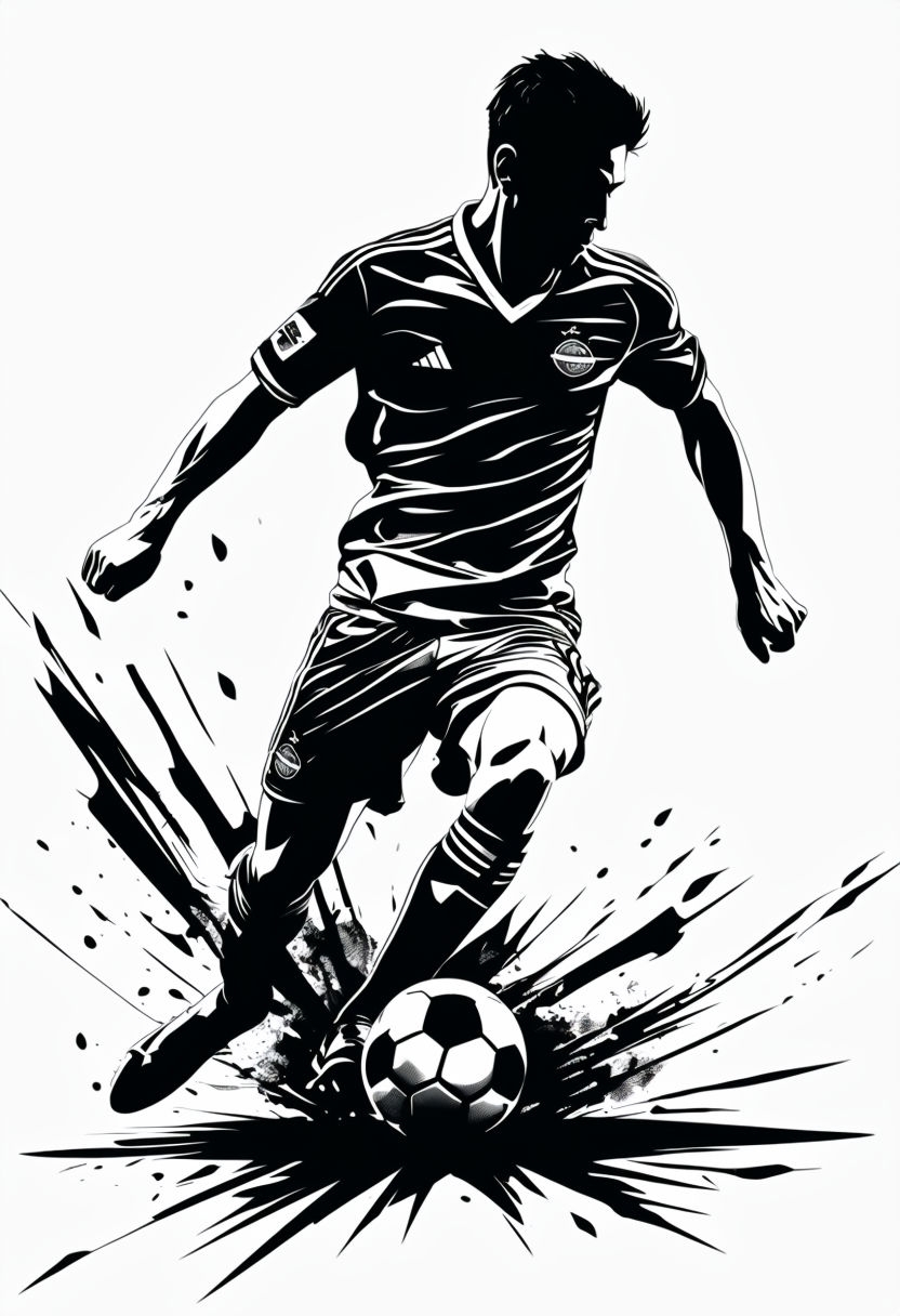 Dynamic Black and White Soccer Player Action Illustration Art