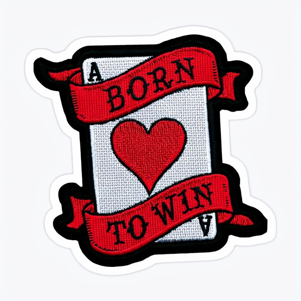 Embroidered Ace of Hearts Patch with Born to Win Message for Hats