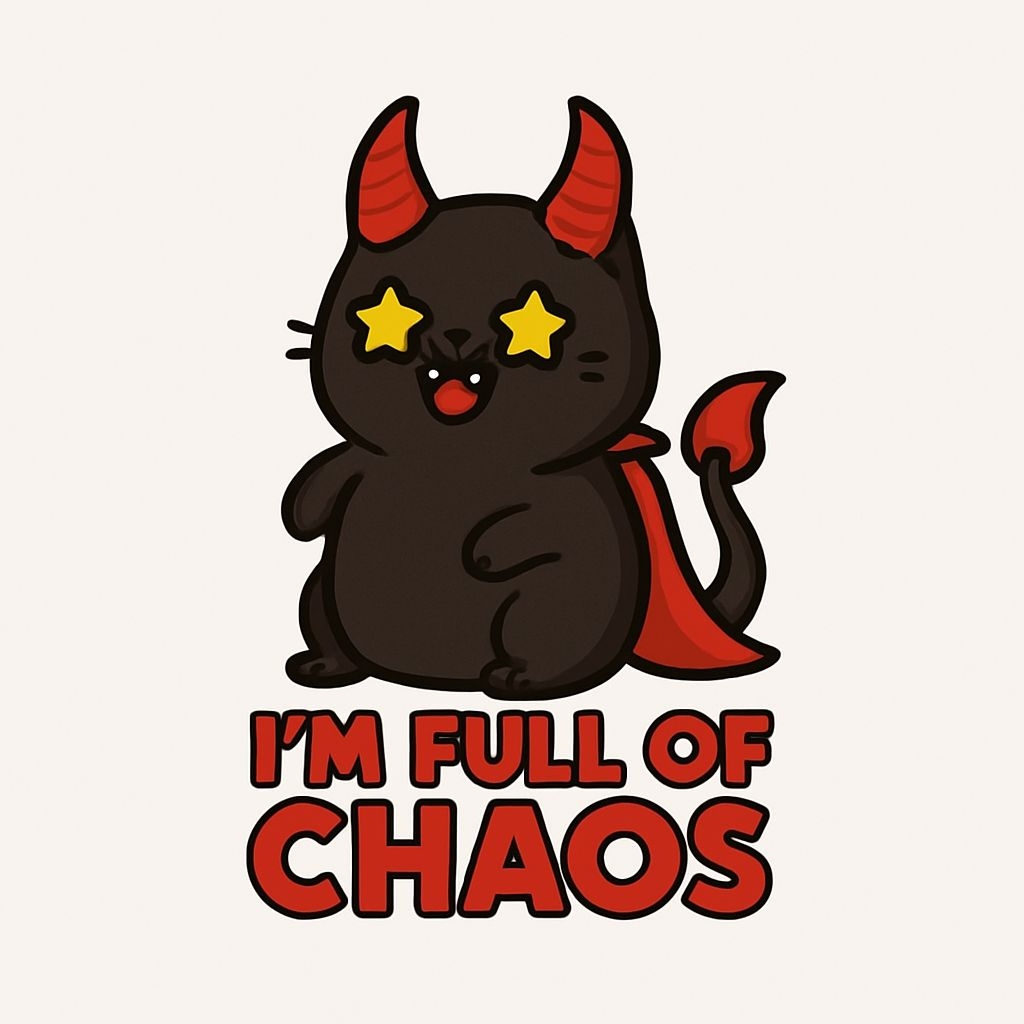 Cute Cartoon Black Cat Creature with Red Horns Sticker