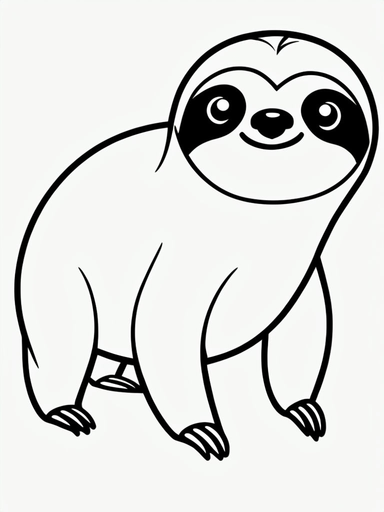 Cute Cartoon Sloth Line Drawing for Coloring Book Pages