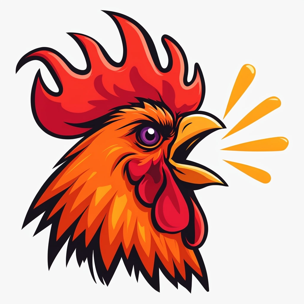 Vibrant Cartoon Rooster Head Illustration Sticker