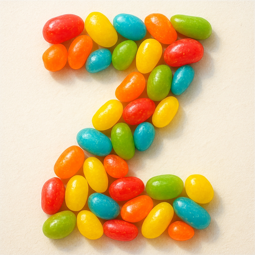 Vibrant Jelly Bean Letter Z Arrangement on Off-White Background Monogram